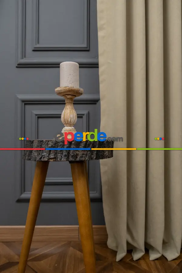 Taş Rengi Düz Fon Perde Dökümlü Fon Perde