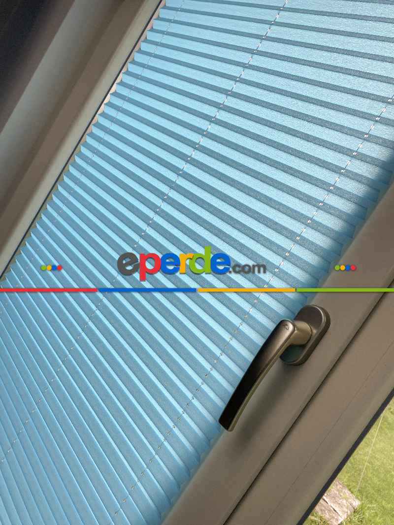 Mutfak - Plisel Perde, Mavi Diamond Seri Cam Balkon Perdesi 1. Kalite Matkapsız Montaj Yaylı Sistem