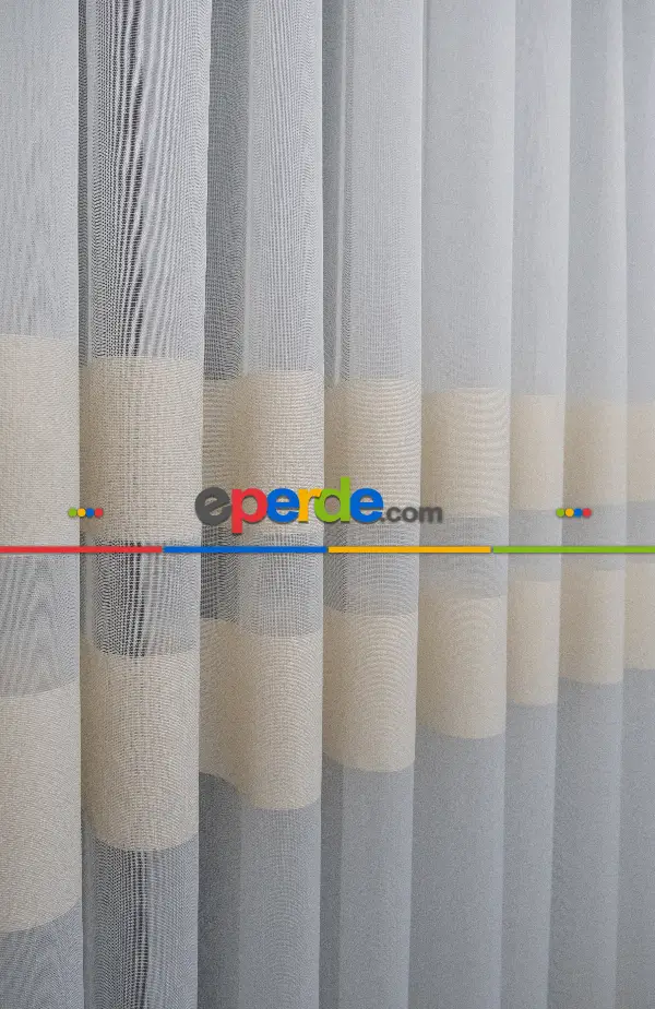 Mutfak Tül - Modern Bantlı Krem Tül - Yüksek Kalite Tül - Enine Çizgili