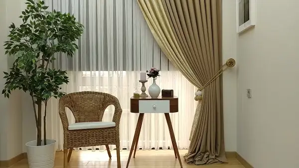 Sarı Kahve Renk Kombinli Desenli Fon Perde- Sarı-kahve