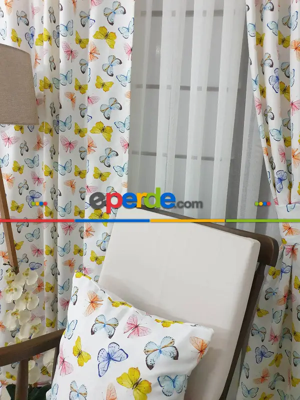 Çocuk Odası Fon Perde K351c - Kumaşı Kalındır Duck Bezi Değildir.- Mavi-beyaz-pembe-çok Renkli