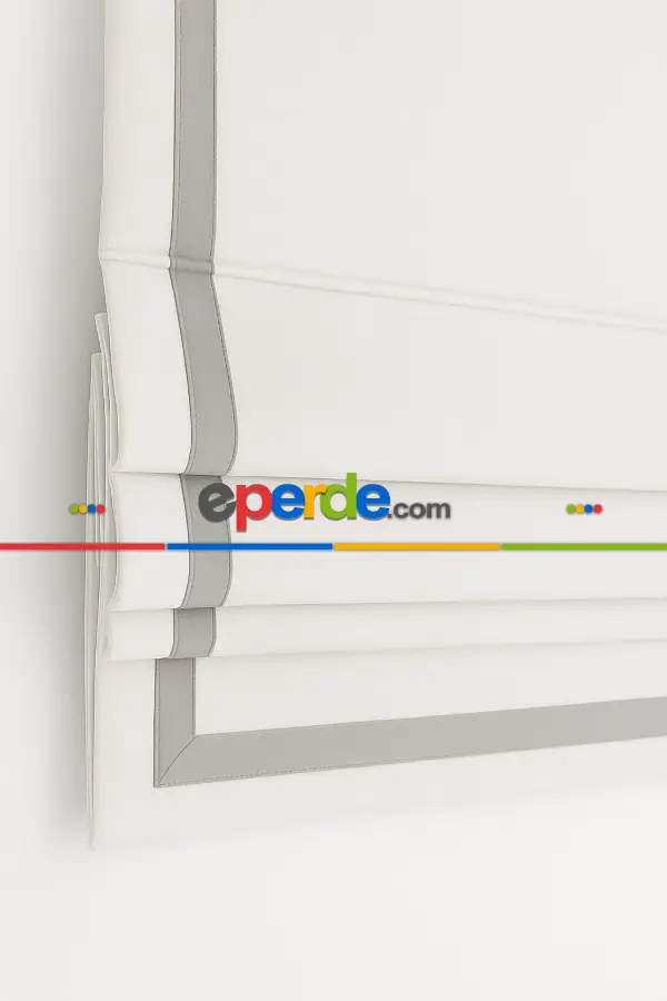 Salon - Katlamalı Perde Beyaz Fon Kumaş Açık Gri Biyeli Katlamalı Perde