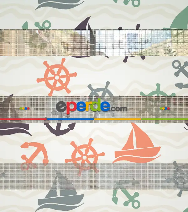 Çocuk Odası Zebra Perde - Tekne Ve Çapa Baskılı Zebra Perde- Gri-Füme-Antrasit-Beyaz-Turuncu-Mor Patlıcan Moru-Su Yeşili