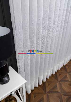 Hazır Ölçülü Örme Eteği Bantlı Sugar Tül Perde - Ekru