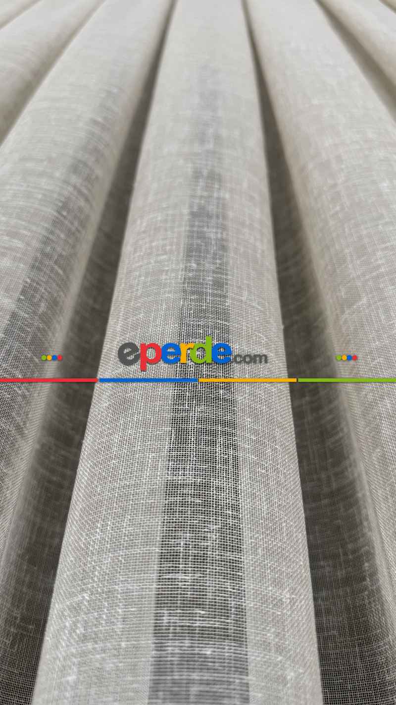 Yatak Odası Bej Naturel Keten Düz Tül Perde - Premium Kalitedir, Eteği Kurşunludur.