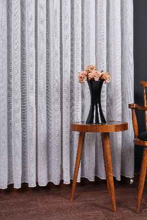 Hazel Beyaz-kahverengi Detaylı Keten Düz Tül Perde Gramajlı