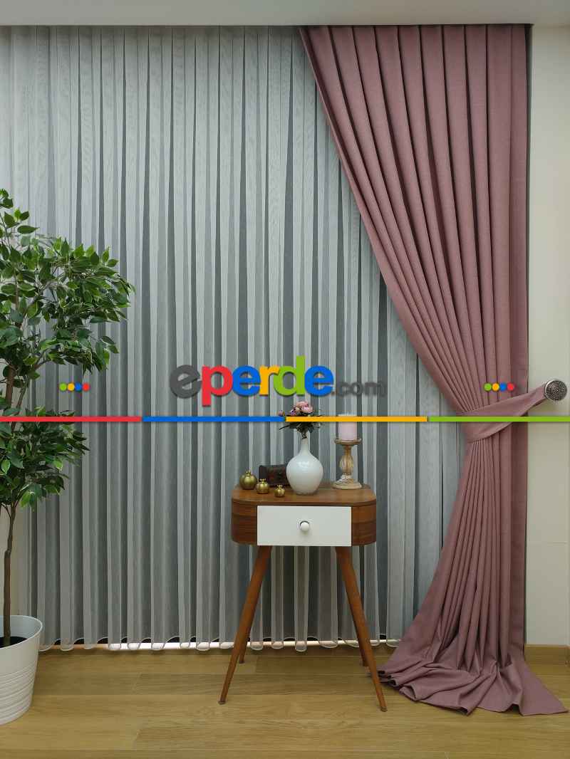 Keten Gül Kurusu Renk Düz Fon Perde- Pudra