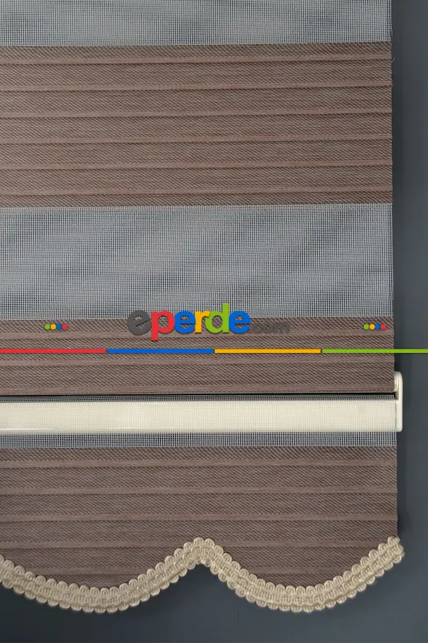 Salon - Halim Perdesan Kb-06 Koyu Kahverengi Renk Etekli Veya Eteksiz Karartma Zebra Stor Perde