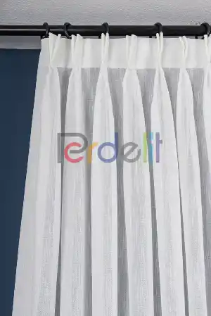 Yeni Sezon Çizgili Ekru Keten Görünümlü Tül Perde