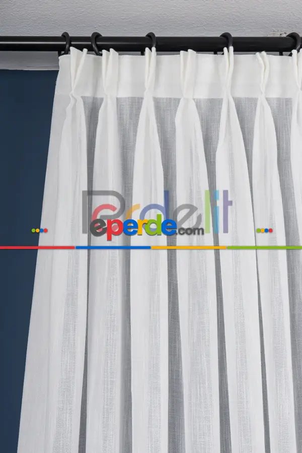 Yeni Sezon Çizgili Ekru Keten Görünümlü Tül Perde