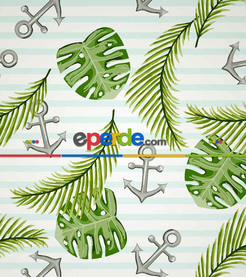 Çapa Desenli Baskılı Stor Perde- Yeşil-mavi-gri-füme-antrasit-çok Renkli