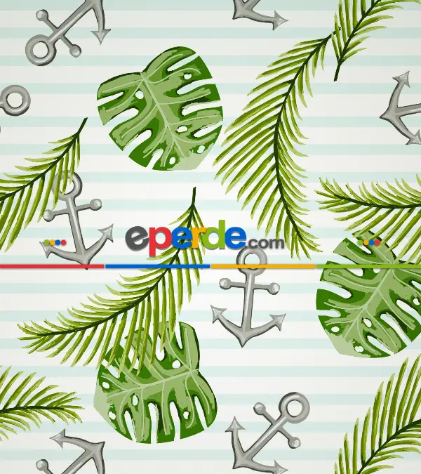 Çapa Desenli Baskılı Stor Perde- Yeşil-mavi-gri-füme-antrasit-çok Renkli