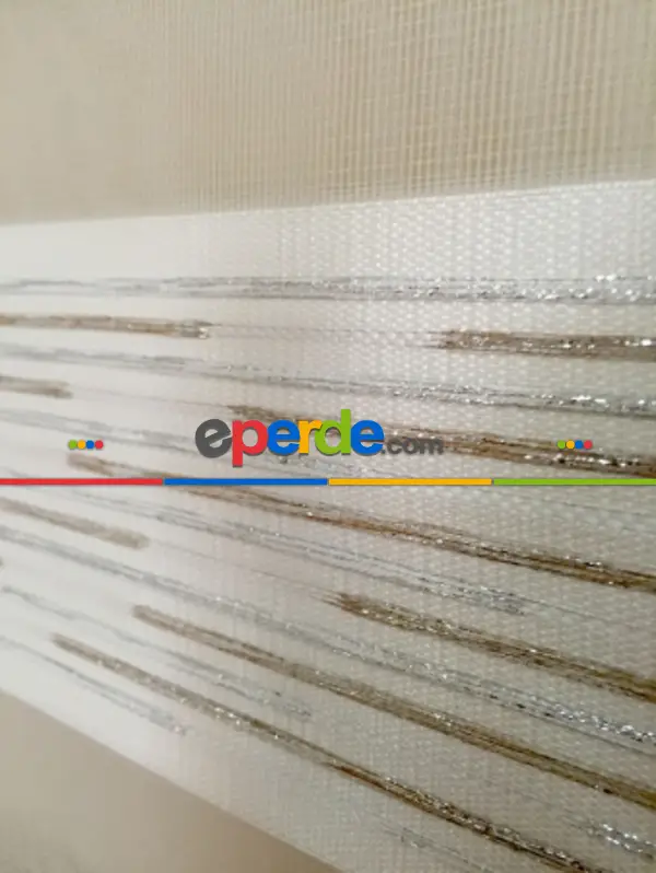 Sütlü Kahve Krem Lüx Zebra Perde- Krem-gümüş Simli-sütlü Kahve