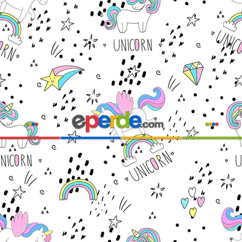 Unicorn Desenli Fon Perde Evm576 Kumaşı Kalındır Duck Bezi Değildir- Siyah-Mavi-Sarı-Beyaz-Pembe