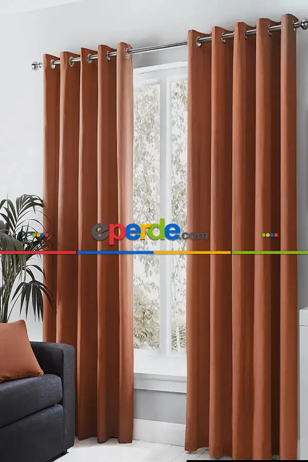 Yatak Odası Kiremit Rengi Renk Kuşgözü Rustik Perde Halka Kuşgözü Boru İçin Perde