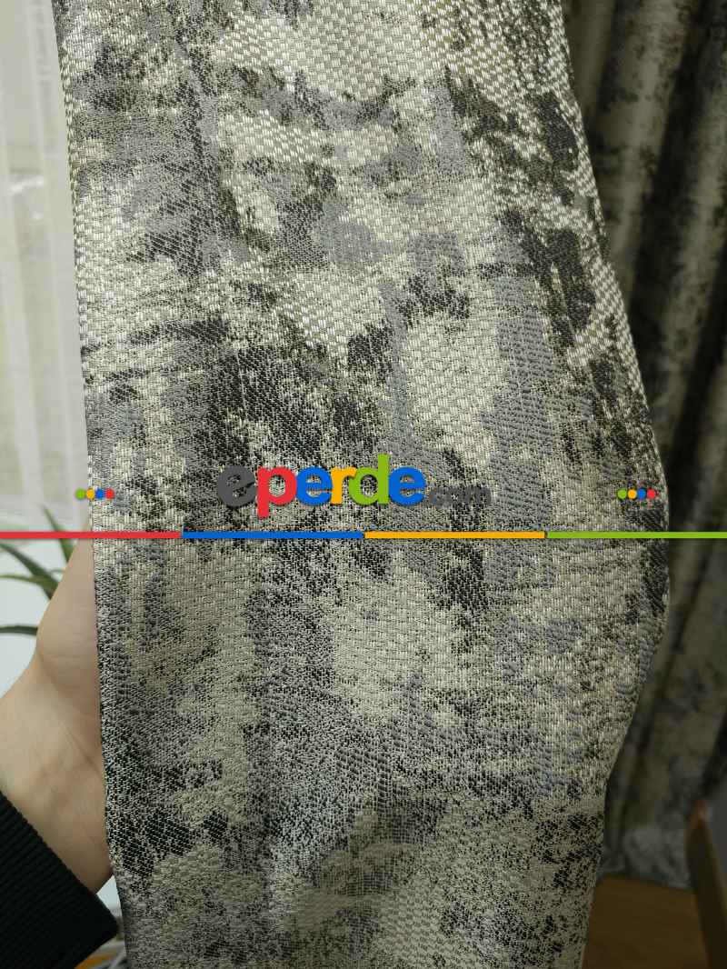 Salon Fon Perde - Siyah Gri Desenli Jakar Fon Perde (180)- Kahve Venge