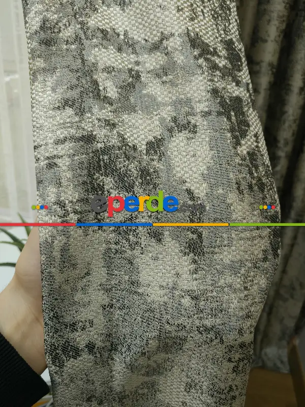 Patine Desenli Gri Desenli Jakar Fon Perde (180)- Gri