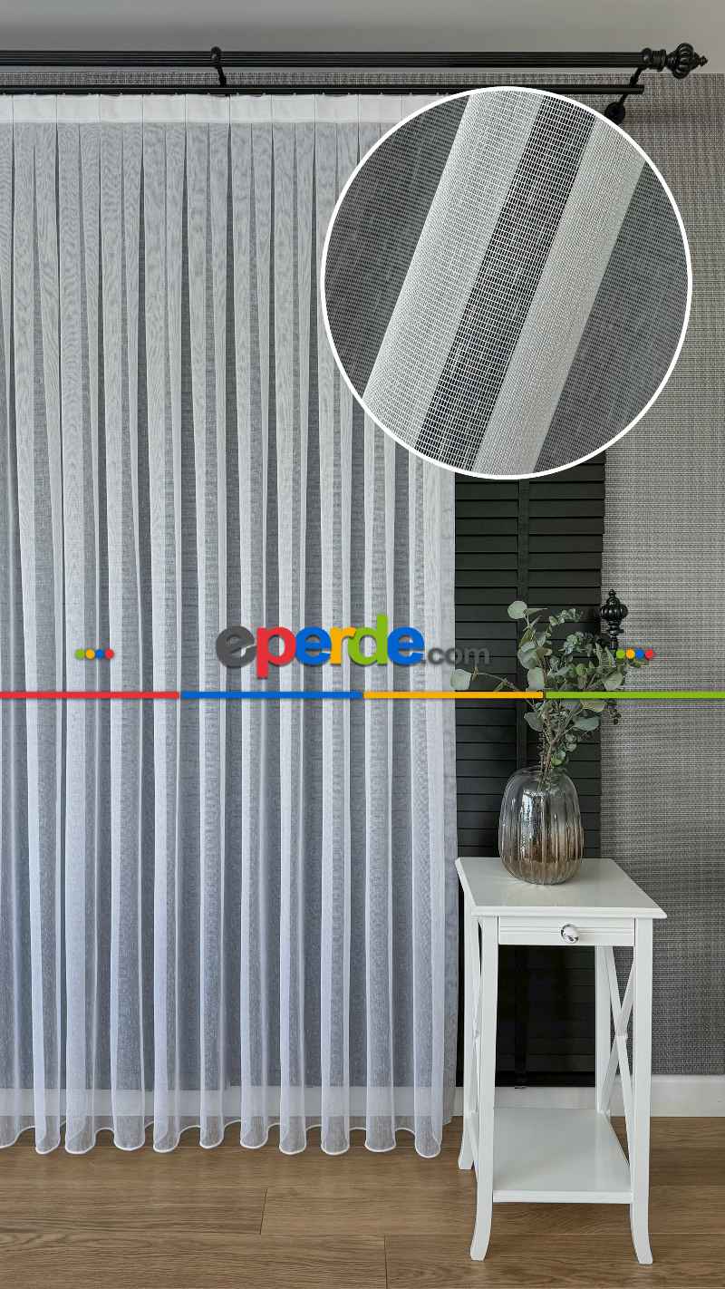 Oturma Odası - Ütü İstemeyen Ekru Keten Tül Perde - Yüksek Gramajlı - Şantuk Kurşunlu Tül