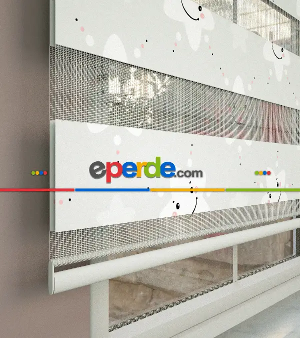 Yıldız Desenli Baskılı Zebra Perde- Çok Renkli