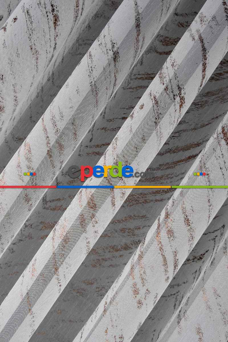 Yatak Odası - Modern Bronz Varaklı Keten Tül Perde Yüksek Kalite