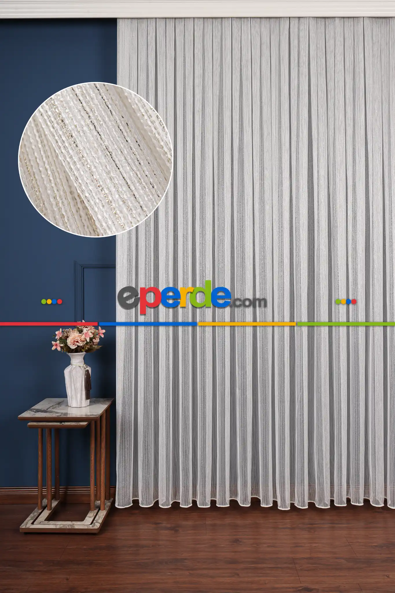 Zümrüt Altın Simli Düz Tül Perde