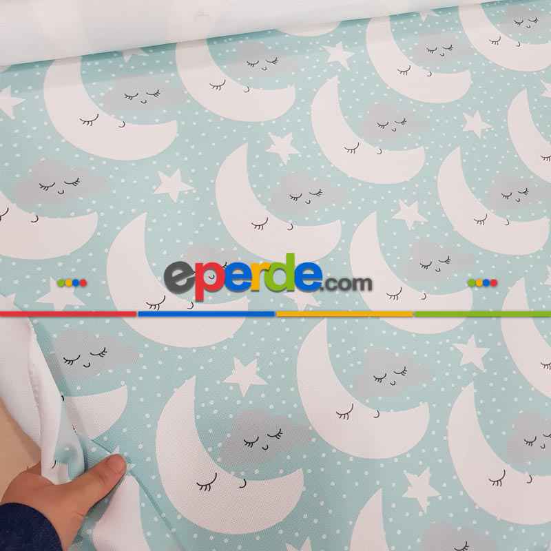 Çocuk Odası Fon Perde K443c - Kumaşı Kalındır Duck Bezi Değildir.- Mavi-Beyaz-Mavi Açık-Çok Renkli