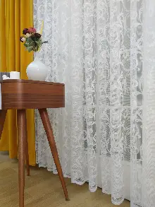 Yatak Odası - Sarmaşık Desenli Tül Perde- Ekru Bt 563