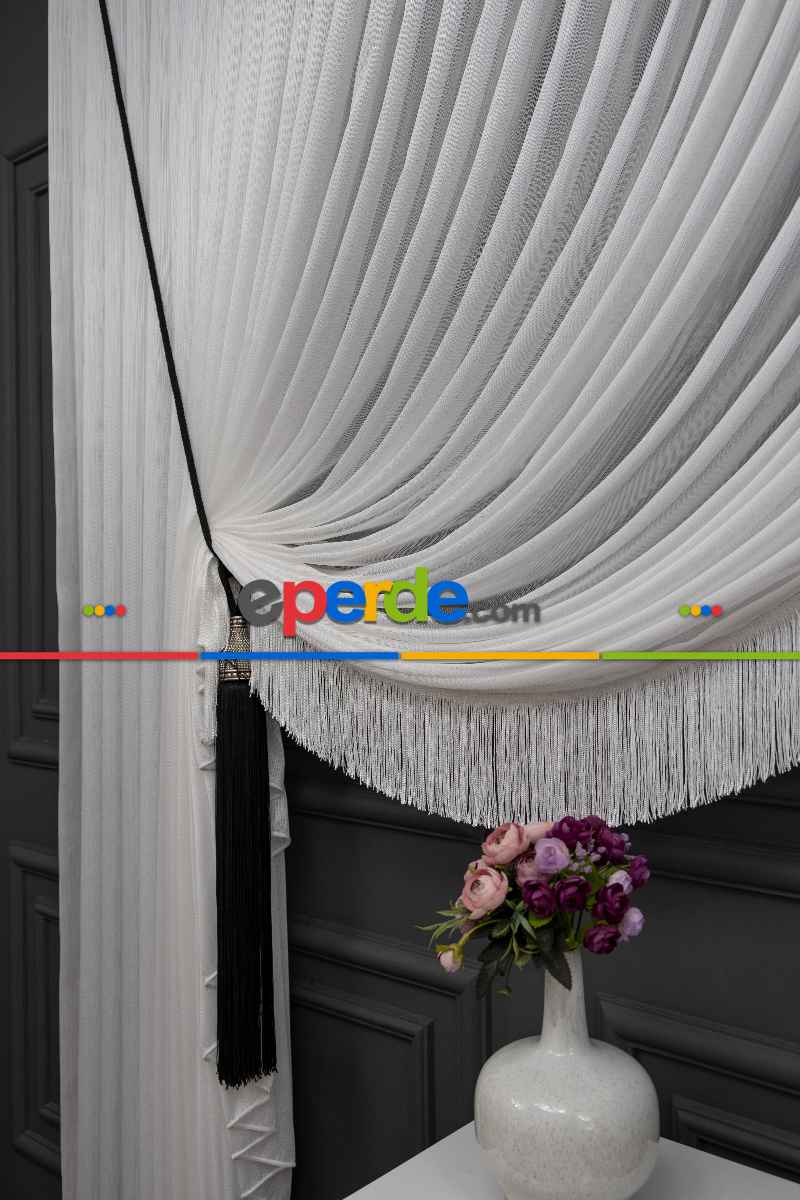 Salon Tül - Kar Tül Yalancı Kruvaze - Halat İle Tülden Fon - Yana Toplamalı Tül - Kordon Toplama Tül - Çift Veya Tek Kanat - Aksesuar İlave Ücretlidir- Kurşunlu Tül