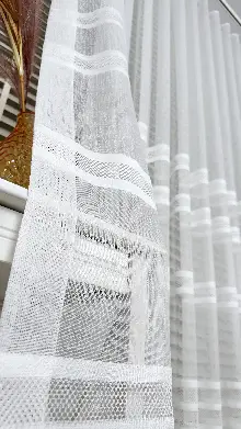 Ekru Çizgili Enine Bantlı Tül Perde, Ağır Gramajlı Premium Seri