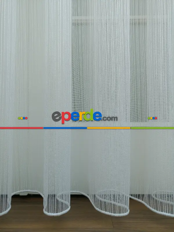 Mutfak - Ekru - Boyuna Çizgili İp Tül Perde- Ekru - Kurşunlu Tül