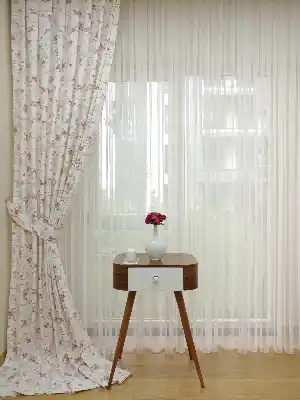 Gül Desenli Baskılı Fon Perde- Bej-Gül Kurusu-Ekru