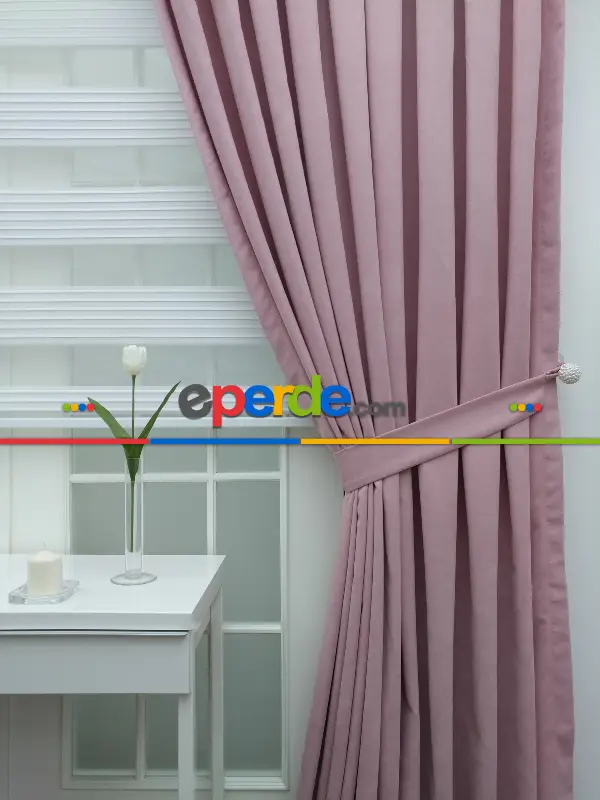 %25 İndirimli!!! Pudra Pembe Düz Fon Perde- Pudra