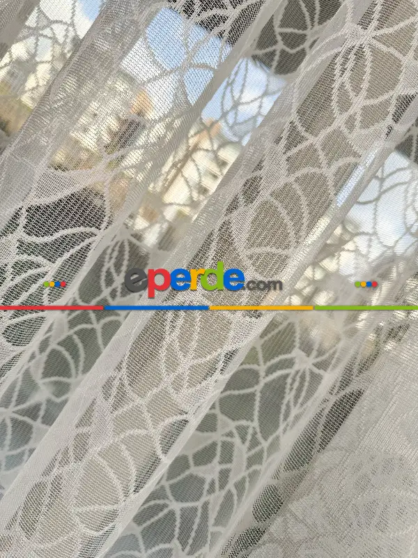 Salon - Fransız Dantel Örme Tül Perde, Desenli Ütü İstemeyen Tül