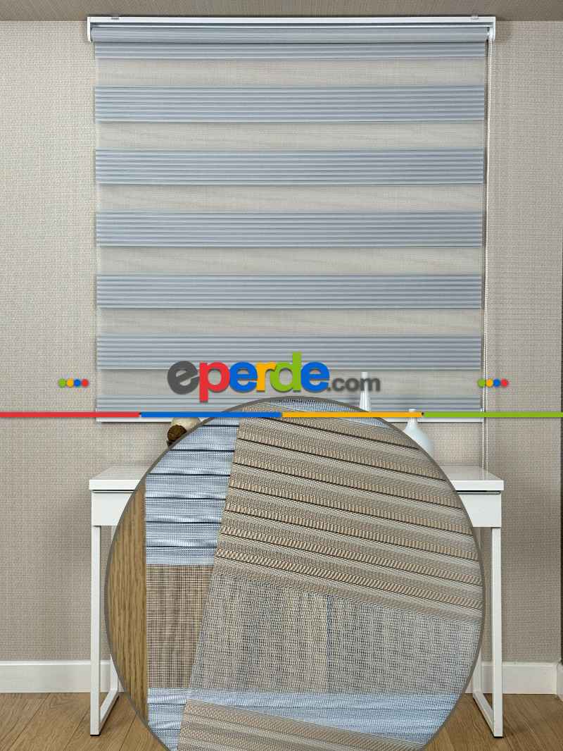 Yatak Odası Gri Pliseli Geniş Zebra Perde, Standart Metal Kasalı Yüksek Kalite Kornişe Kolay Montaj Seçenekli