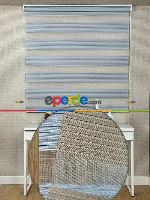 Gri Pliseli Geniş Zebra Perde, Standart Metal Kasalı Yüksek Kalite Kornişe Kolay Montaj Seçenekli