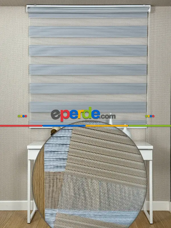 Yatak Odası Gri Pliseli Geniş Zebra Perde, Standart Metal Kasalı Yüksek Kalite Kornişe Kolay Montaj Seçenekli