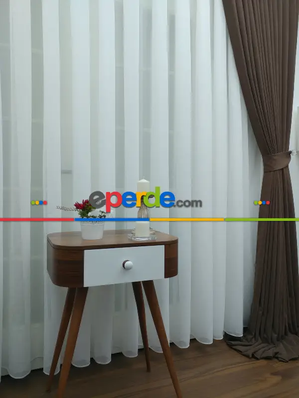Salon Tül Perde - Ekru ( Beyaza Yakın ) - Keten Tül Perde- Beyaz