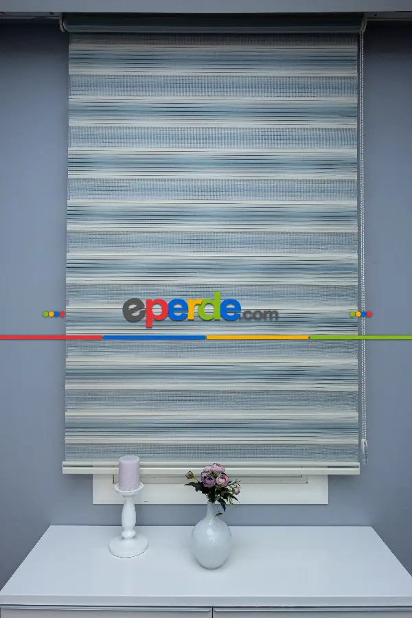 Zebra Perde Pileli Renk Geçişlili Turkuaz Zebra Perde- Turkuaz