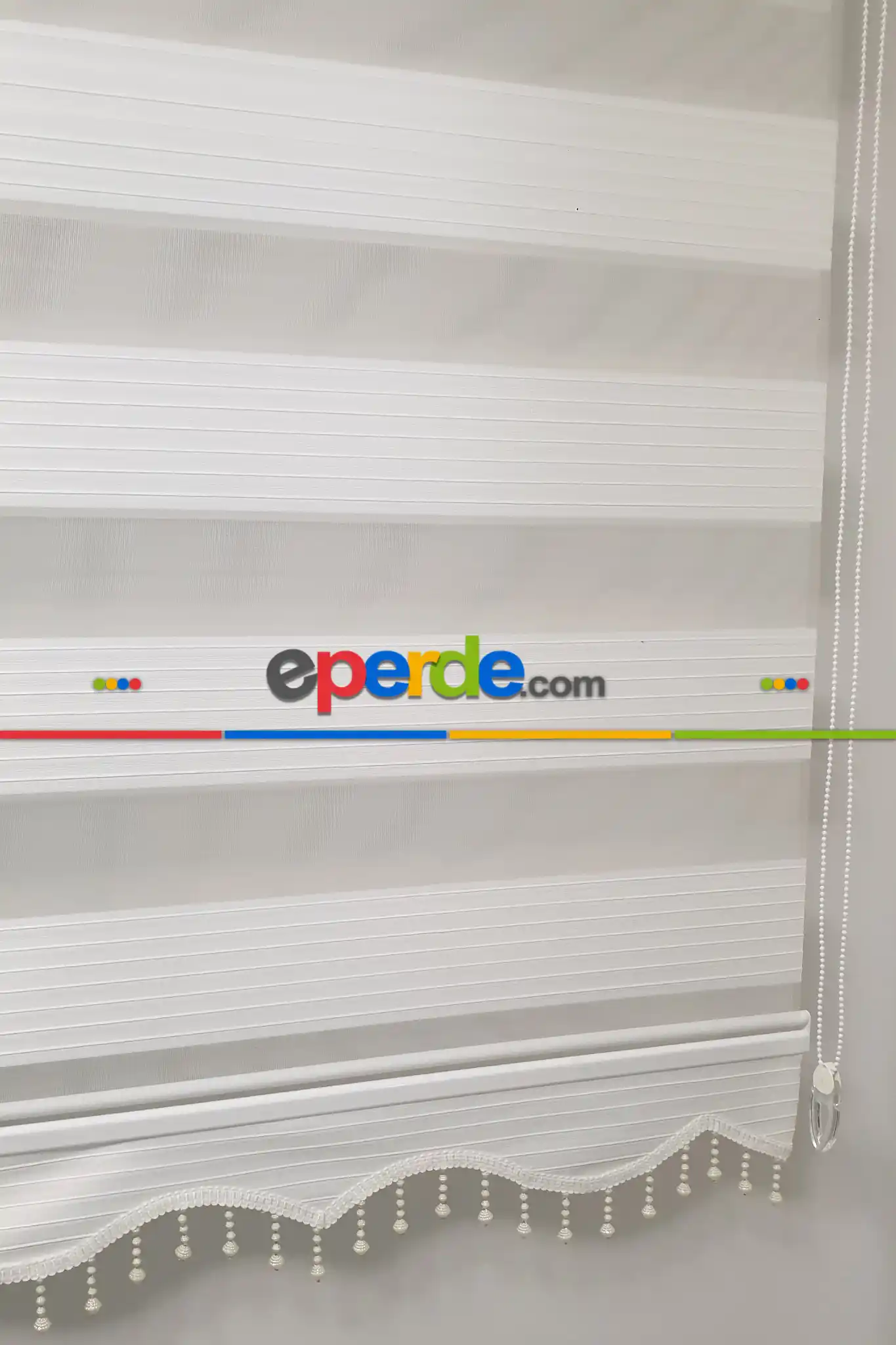 Brillant Böğürtlen Boncuklu Zebra Perde- Beyaz-krem