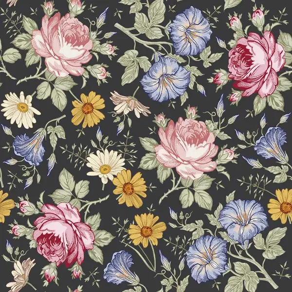 Çiçek Desenli Fon Perde Evm768 Kumaşı Kalındır Duck Bezi Değildir- Siyah-Beyaz