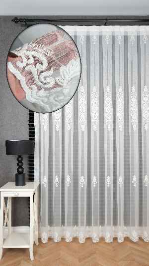 Şehrazat Beyaz Motif İşlemeli Ütü İstemez Salon Tül Perde