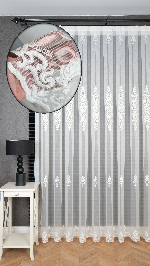 Şehrazat Beyaz Motif İşlemeli Ütü İstemez Salon Tül Perde Ekru