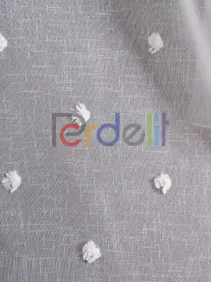 Ponpon Desenli Keten Düz Tül Perde Gramajlı