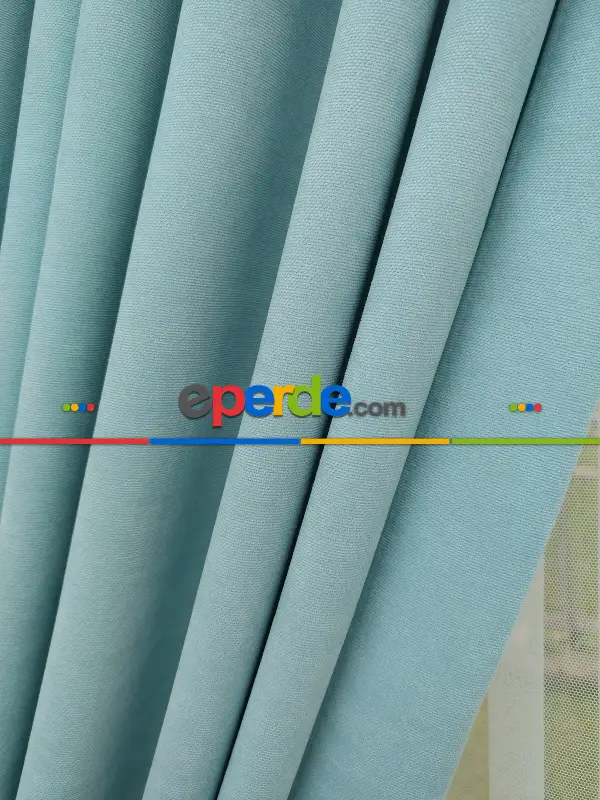 Salon Fon - Mint Yeşili - Düz Fon Perde (  Dökümlü Fon Perde)- Kırmızı Koyu