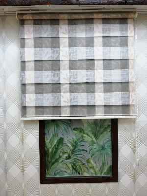 Yaprak Desenli Zebra Perde, Gri Krem