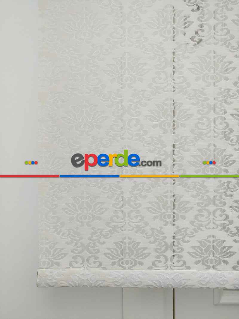 Jakar Örme Tül-alvina 805 Krem Çiftli Sistem Dantel Desenli Perde- Krem