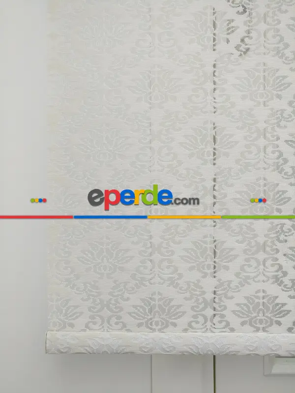 Jakar Örme Tül-alvina 805 Krem Çiftli Sistem Dantel Desenli Perde- Krem