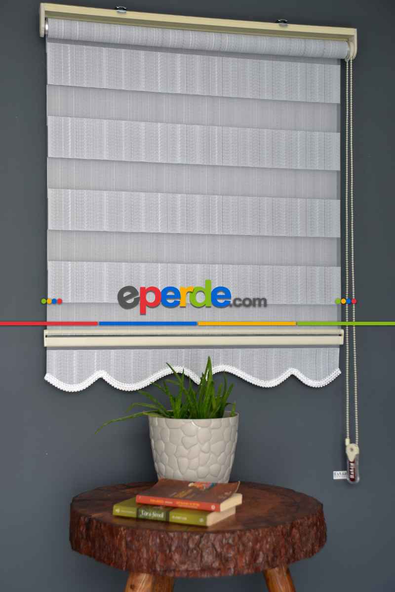 Halim Perdesan Jk-286 Koyu Turkuaz & Ekru Renk Etekli Veya Eteksiz Zebra Stor Perde