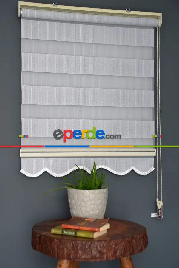 Halim Perdesan Jk-286 Koyu Turkuaz & Ekru Renk Etekli Veya Eteksiz Zebra Stor Perde