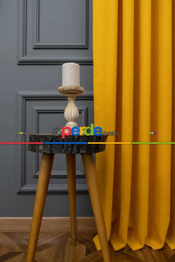 Salon - Sarı Rengi Düz Fon Perde Dökümlü Fon Perde